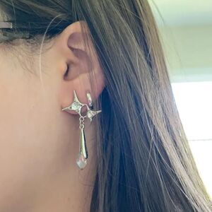 💋Trendy SilverTone Cross Post Drop Earrings